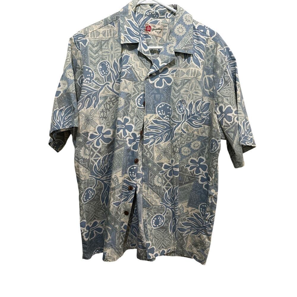Hilo Hattie Men's Blue White Floral The Hawaiian Button Down Shirt Size XL